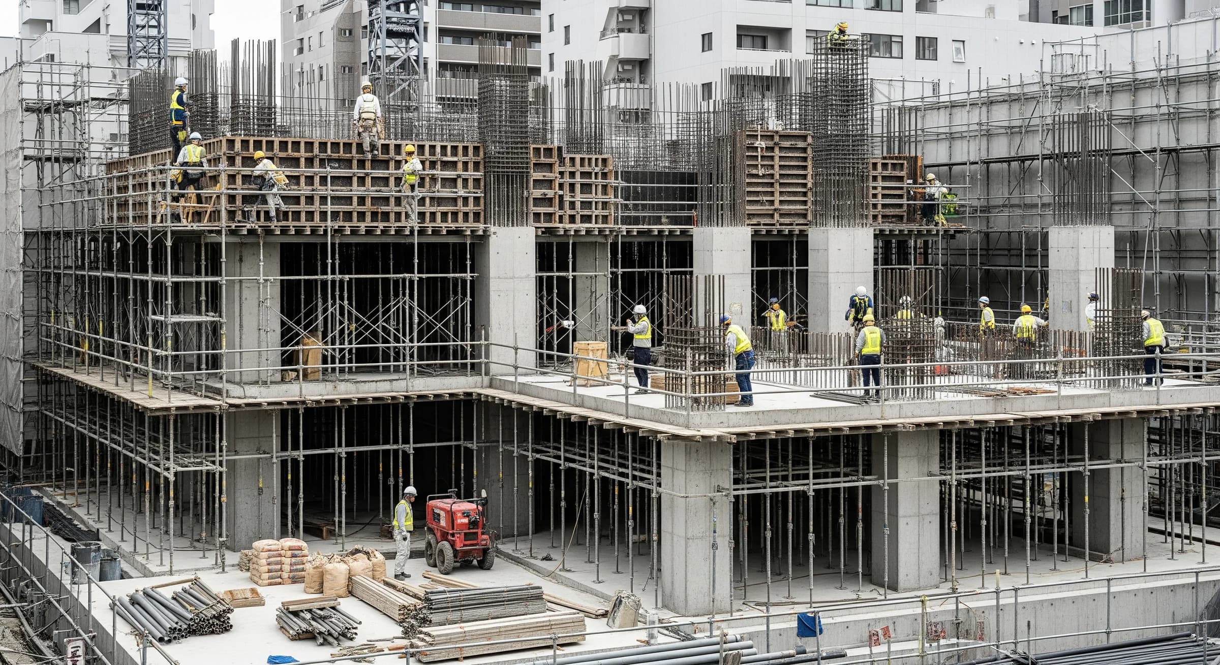 鉄筋コンクリート造の建物工事現場